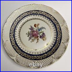 Set of 10 RM Czechoslovakia Dinner Plates 6173 Blue Floral Gold Lattice