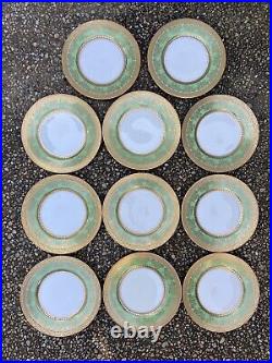Set of 11 Heavy Gold Encrusted/Green Cabinet/Dinner Service Plates 11