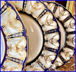 Set of 11 Royal Doulton Cobalt Blue & Raised Gold Encrusted Dinner Plates c. 1921