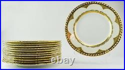Set of 12 10.75 Minton H4253 Scalloped Gold Rim China Dinner Plates SB51