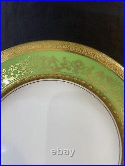 Set of 12 Coalport bone china green & gold dinner plates