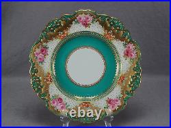 Set of 12 Copeland Jewelled Hand Painted Pink Rose Green & Heavy Gold Plates