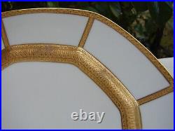 Set of 12 Gold and White dinner plates by Cowell and Hubbard Cleveland OCTAGON