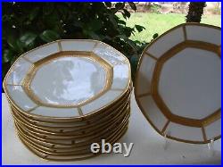 Set of 12 Gold and White dinner plates by Cowell and Hubbard Cleveland OCTAGON