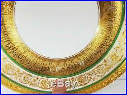 Set of 12 Hutschenreuther Selb Bavaria Dinner Plates with Encrusted Gold & Green