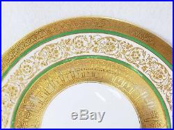 Set of 12 Hutschenreuther Selb Bavaria Dinner Plates with Encrusted Gold & Green