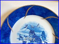 Set of 12 Lynn Chase Leopard Lazuli Dinner Plates with gold accents, gorgeous