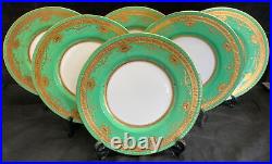 Set of 12 Minton H3655 Green & Gold Leaf Enameled Dinner Plates BH171