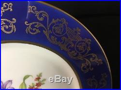 Set of 12 Pickard Ravenswood 914D-500 10&5/8 Dinner Plates Blue Rim Gold