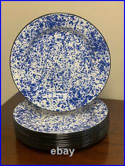Set of 12 Pottery Barn Golden Rabbit Enamelware Blue / White Dinner Plates