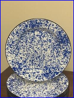Set of 12 Pottery Barn Golden Rabbit Enamelware Blue / White Dinner Plates