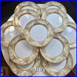 Set of 12 Royal Doulton Gold Encrusted Cream & White 10.5 Dinner Plates c1910 Set of 12 Royal Doulton Gold Encrusted Cream & White 10.5 Dinner Plates c1910