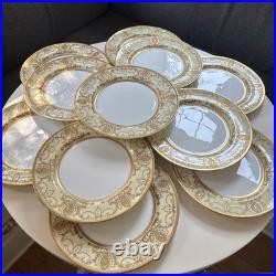 Set of 12 Royal Doulton Gold Encrusted Cream & White 10.5 Dinner Plates c1910 Set of 12 Royal Doulton Gold Encrusted Cream & White 10.5 Dinner Plates c1910