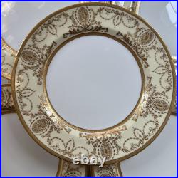 Set of 12 Royal Doulton Gold Encrusted Cream & White 10.5 Dinner Plates c1910 Set of 12 Royal Doulton Gold Encrusted Cream & White 10.5 Dinner Plates c1910