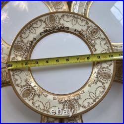 Set of 12 Royal Doulton Gold Encrusted Cream & White 10.5 Dinner Plates c1910 Set of 12 Royal Doulton Gold Encrusted Cream & White 10.5 Dinner Plates c1910