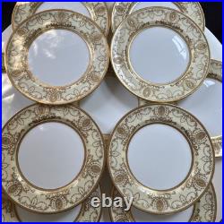 Set of 12 Royal Doulton Gold Encrusted Cream & White 10.5 Dinner Plates c1910 Set of 12 Royal Doulton Gold Encrusted Cream & White 10.5 Dinner Plates c1910
