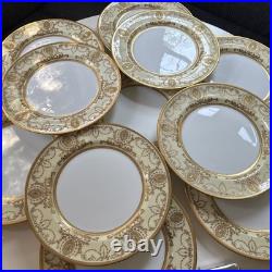Set of 12 Royal Doulton Gold Encrusted Cream & White 10.5 Dinner Plates c1910 Set of 12 Royal Doulton Gold Encrusted Cream & White 10.5 Dinner Plates c1910