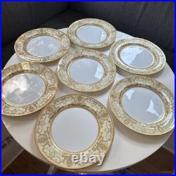 Set of 12 Royal Doulton Gold Encrusted Cream & White 10.5 Dinner Plates c1910 Set of 12 Royal Doulton Gold Encrusted Cream & White 10.5 Dinner Plates c1910