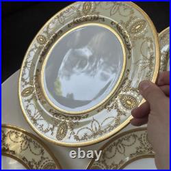 Set of 12 Royal Doulton Gold Encrusted Cream & White 10.5 Dinner Plates c1910 Set of 12 Royal Doulton Gold Encrusted Cream & White 10.5 Dinner Plates c1910
