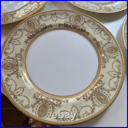 Set of 12 Royal Doulton Gold Encrusted Cream & White 10.5 Dinner Plates c1910 Set of 12 Royal Doulton Gold Encrusted Cream & White 10.5 Dinner Plates c1910