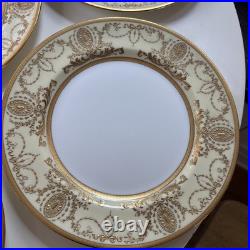 Set of 12 Royal Doulton Gold Encrusted Cream & White 10.5 Dinner Plates c1910 Set of 12 Royal Doulton Gold Encrusted Cream & White 10.5 Dinner Plates c1910