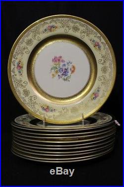 Set of 12 VINTAGE Floral EDGERTON Dinner Plates 10.5 Gold Borders USA c. 1960s