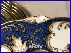 Set of 12 Vintage COALPORT Dinner Plates Blue & Gold New York mark Free Shipping