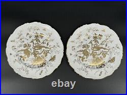 Set of (2) Coalport CAIRO Gold On White 10.625 Dinner Plates