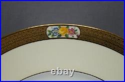Set of 4 Cauldon Hand Colored Flowers Yellow & Gold Encrusted 10 1/2 Inch Plates