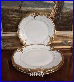 Set of 4 Dinner Plates Walbrzych Poland WLB3 Heavy Gold Encrusted Scrolls WAV19