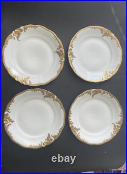 Set of 4 Dinner Plates Walbrzych Poland WLB3 Heavy Gold Encrusted Scrolls WAV19 Set of 4 Dinner Plates Walbrzych Poland WLB3 Heavy Gold Encrusted Scrolls WAV19