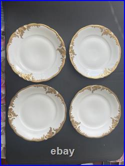 Set of 4 Dinner Plates Walbrzych Poland WLB3 Heavy Gold Encrusted Scrolls WAV19 Set of 4 Dinner Plates Walbrzych Poland WLB3 Heavy Gold Encrusted Scrolls WAV19