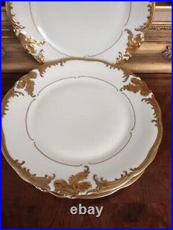 Set of 4 Dinner Plates Walbrzych Poland WLB3 Heavy Gold Encrusted Scrolls WAV19