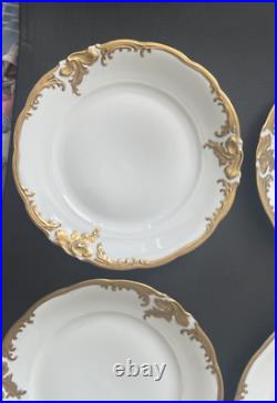 Set of 4 Dinner Plates Walbrzych Poland WLB3 Heavy Gold Encrusted Scrolls WAV19 Set of 4 Dinner Plates Walbrzych Poland WLB3 Heavy Gold Encrusted Scrolls WAV19