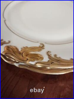 Set of 4 Dinner Plates Walbrzych Poland WLB3 Heavy Gold Encrusted Scrolls WAV19