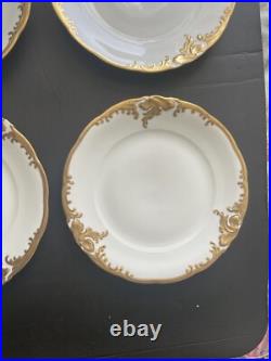 Set of 4 Dinner Plates Walbrzych Poland WLB3 Heavy Gold Encrusted Scrolls WAV19 Set of 4 Dinner Plates Walbrzych Poland WLB3 Heavy Gold Encrusted Scrolls WAV19
