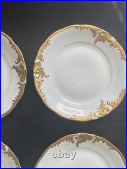 Set of 4 Dinner Plates Walbrzych Poland WLB3 Heavy Gold Encrusted Scrolls WAV19 Set of 4 Dinner Plates Walbrzych Poland WLB3 Heavy Gold Encrusted Scrolls WAV19
