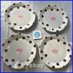 Set of 4 Lenox Kate Spade Dinner Plates Gold Deco Dot 10.5 New with tags