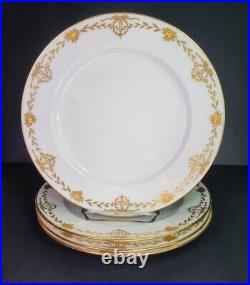 Set of 4 MINTONS BURLEY & CO Raised Gold Dinner Plates Rose Gilt Ribbon ANTIQUE