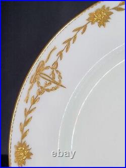 Set of 4 MINTONS BURLEY & CO Raised Gold Dinner Plates Rose Gilt Ribbon ANTIQUE