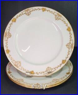 Set of 4 MINTONS BURLEY & CO Raised Gold Dinner Plates Rose Gilt Ribbons ANTIQUE
