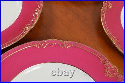 Set of 4 Minton Ruby Boarder Gold Decorated Dinner Plates 10 3/4 Inches Mintons