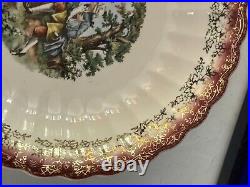 Set of 4 Sebring Pottery Co. Chantilly 22K Gold Mandarin Maroon Dinner Plates