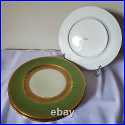 Set of 4 Selb Bavarian Green and Gold Encrusted 11 Dinner Plates