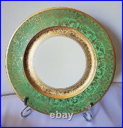 Set of 4 Selb Bavarian Green and Gold Encrusted 11 Dinner Plates