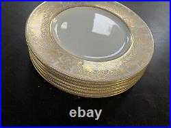 Set of 4 Wedgwood Gold Florentine 10 3/4 Dinner Plates W4219 Black Mark