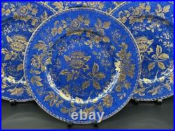 Set of (4) Wedgwood TONQUIN Blue & Gold 10.75 Dinner Plates, Pattern W765