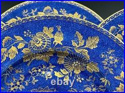 Set of (4) Wedgwood TONQUIN Blue & Gold 10.75 Dinner Plates, Pattern W765