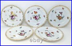 (Set of 5) Dresden Germany Porcelain Floral Gold Hand Painted Plate 7 1/3