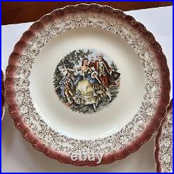 Set of 5 Sebring Pottery Co. Chantilly 22K Gold Mandarin Maroon Dinner Plates
